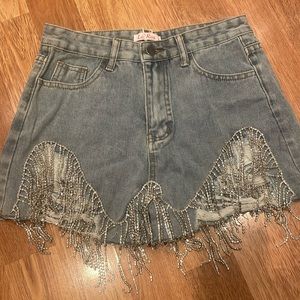 Rhinestone fringe denim shorts. Size small. new , never worn , with tags.
